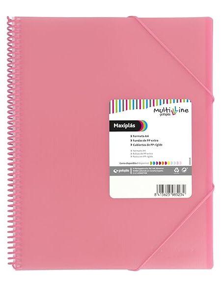 Carpeta 40 Fundas Espiral Maxiplás Pp Traslúcidos Con Sobre A4 Rosa Soft