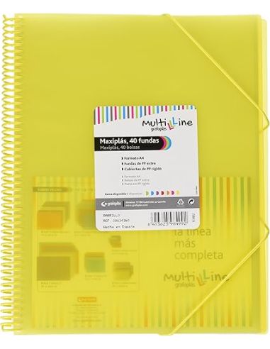 Carpeta 40 Fundas Espiral Maxiplás Pp Traslúcidos Con Sobre A4 Amarillo