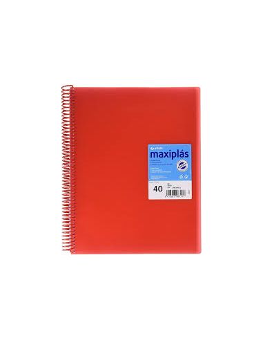 Carpeta 40 Fundas Espiral Maxiplás Pp Traslúcidos Con Sobre A4 Rojo