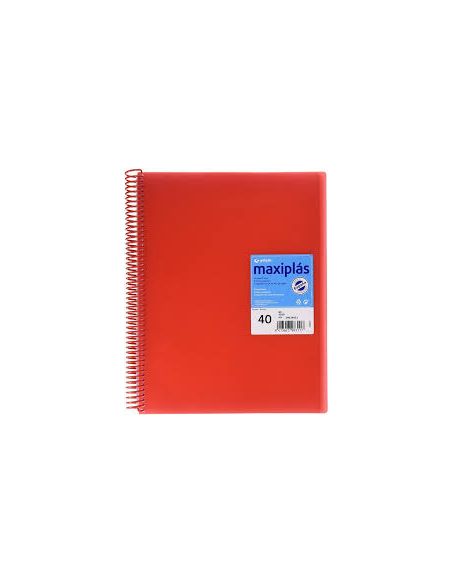 Carpeta 40 Fundas Espiral Maxiplás Pp Traslúcidos Con Sobre A4 Rojo