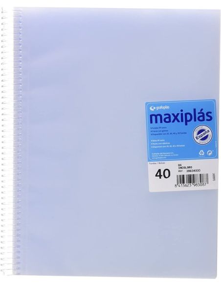 Carpeta 40 Fundas Espiral Maxiplás Pp Traslúcidos Con Sobre A4 Incoloro