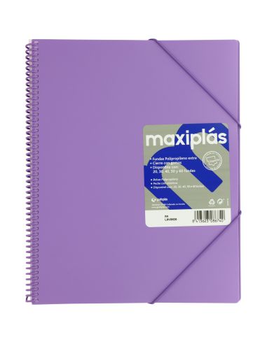 Carpeta 30 Fundas Espiral Maxiplás Pp Traslúcidos Con Sobre A4 Lavanda Soft