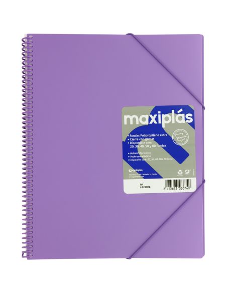 Carpeta 30 Fundas Espiral Maxiplás Pp Traslúcidos Con Sobre A4 Lavanda Soft