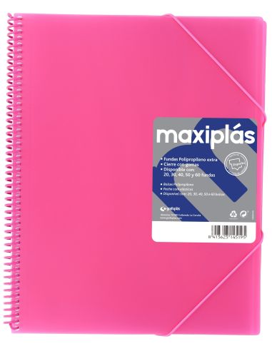 Carpeta 30 Fundas Espiral Maxiplás Pp Traslúcidos Con Sobre A4 Fucsia