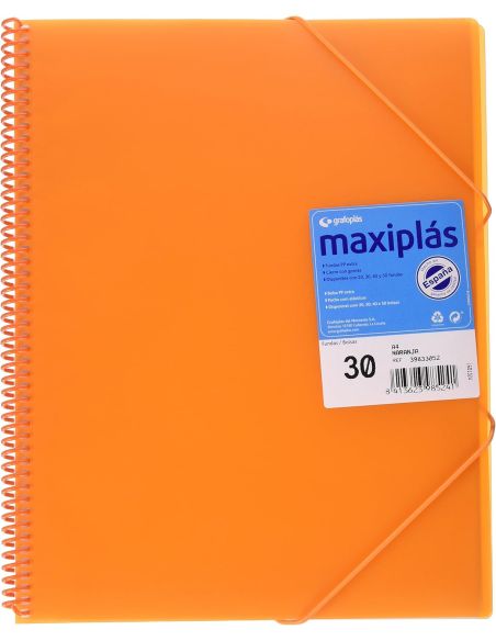 Carpeta 30 Fundas Espiral Maxiplás Pp Traslúcidos Con Sobre A4 Naranja