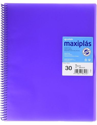 Carpeta 30 Fundas Espiral Maxiplás Pp Traslúcidos Con Sobre A4 Violeta