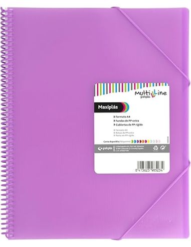 Carpeta 20 Fundas Espiral Maxiplás Pp Traslúcidos Con Sobre A4 Lavanda Soft
