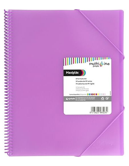 Carpeta 20 Fundas Espiral Maxiplás Pp Traslúcidos Con Sobre A4 Lavanda Soft