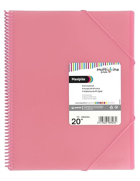Carpeta 20 Fundas Espiral Maxiplás Pp Traslúcidos Con Sobre A4 Rosa Soft
