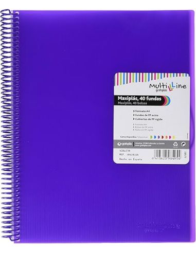 Carpeta 20 Fundas Espiral Maxiplás Pp Traslúcidos Con Sobre A4 Violeta