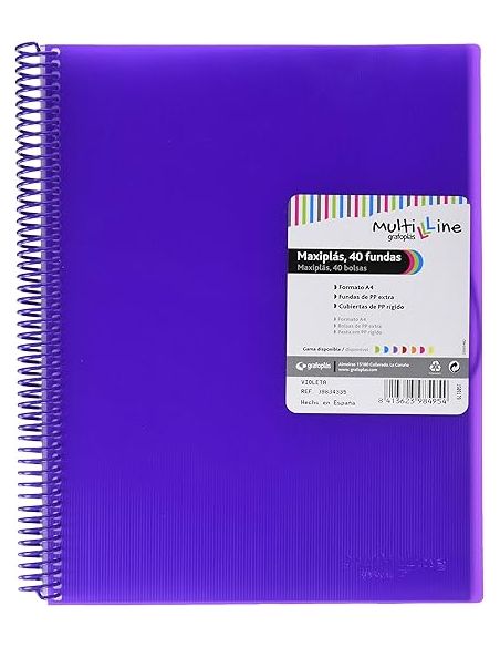 Carpeta 20 Fundas Espiral Maxiplás Pp Traslúcidos Con Sobre A4 Violeta