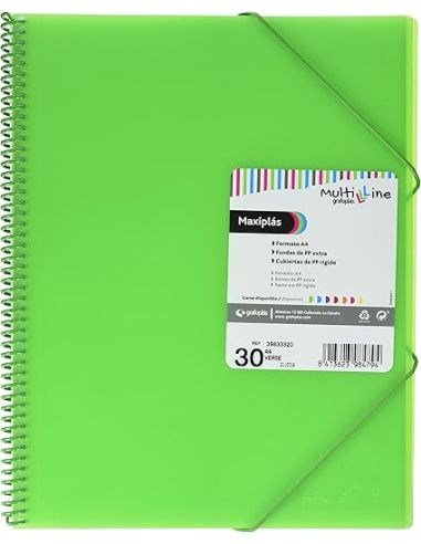 Carpeta 20 Fundas Espiral Maxiplás Pp Traslúcidos Con Sobre A4 Verde Claro