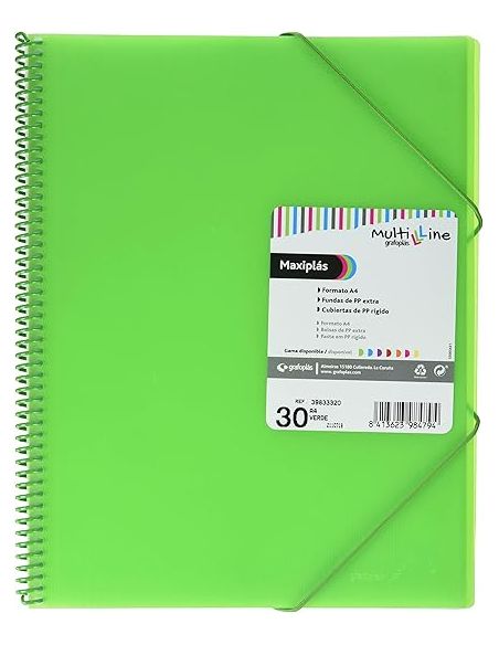 Carpeta 20 Fundas Espiral Maxiplás Pp Traslúcidos Con Sobre A4 Verde Claro