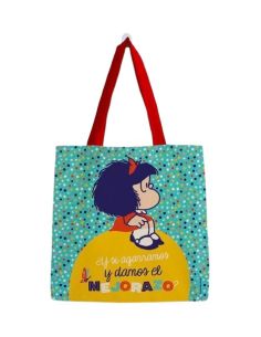 Bolsa Algodón Mafalda Grande Turquesa Puntitos