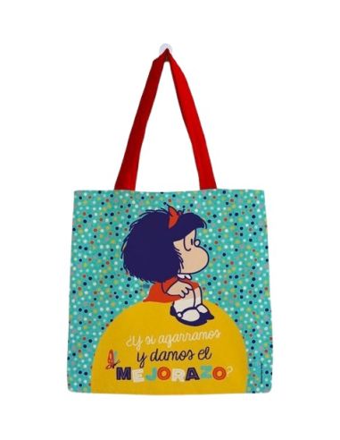 Bolsa Algodón Mafalda Grande Turquesa Puntitos
