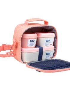 Bolsa Isotérmica Porta Alimentos Con 3 Recipientes (3,5 L) Serie 1918, Rosa