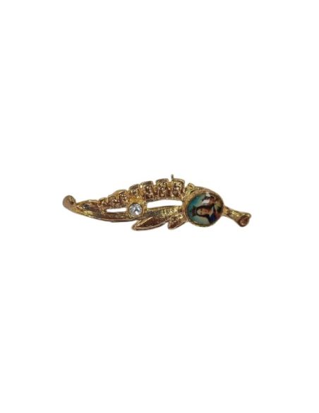 Alfiler broche 4,5cm María Auxiliadora dorado piedra cristal