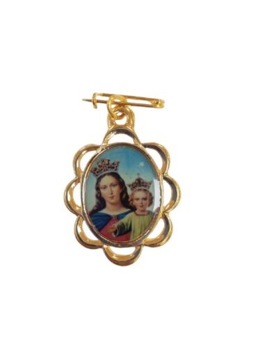 Medalla Alfiler dorado calado 2,5x3,5cm  María Auxiliadora