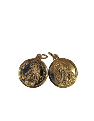 Medalla metal dorada 2cm doble cara María Auxiliadora y Sgdo. Corazón Jesús