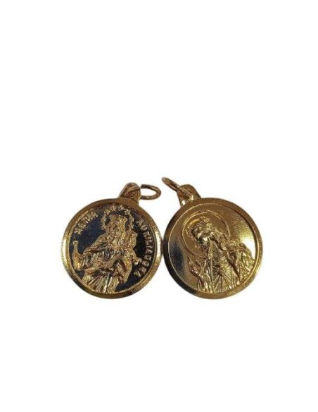 Medalla metal dorada 2cm doble cara María Auxiliadora y Sgdo. Corazón Jesús
