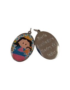 Medalla metal oval esmaltada 2,4x3,5cm doble cara cómic María Auxiliadora