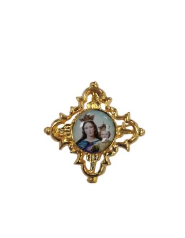 Alfiler dorado metal rombo calado filig. 3cm María Auxiliadora