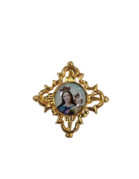 Alfiler dorado metal rombo calado filig. 3cm María Auxiliadora