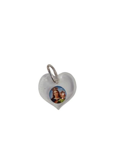 Medalla corazón transparente metacrilaro 2,3cm María Auxiliadora