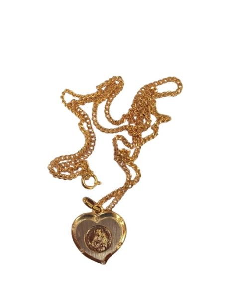 Medalla dorada corazón 2cm María Auxiliadora con cadena|Libreriasalesiana