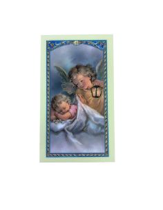Estampa Plastificada C/Oracion 6,5X11Cm Angel Con Farol