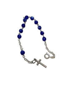 Pulsera Cristal 5Mm Azul Oscura C/Cruz