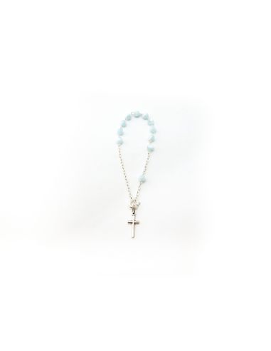 Pulsera Cristal 5Mm Azul Clara C/Cruz