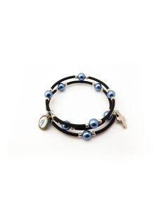 Brazalete 619 Perla Azul Con Cruz Milagrosa