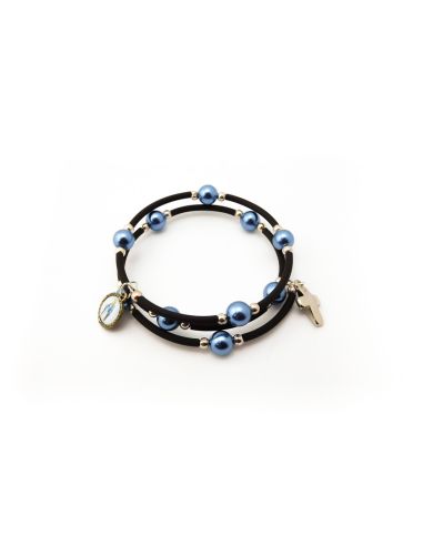Brazalete 619 Perla Azul Con Cruz Milagrosa|Libreriasalesiana