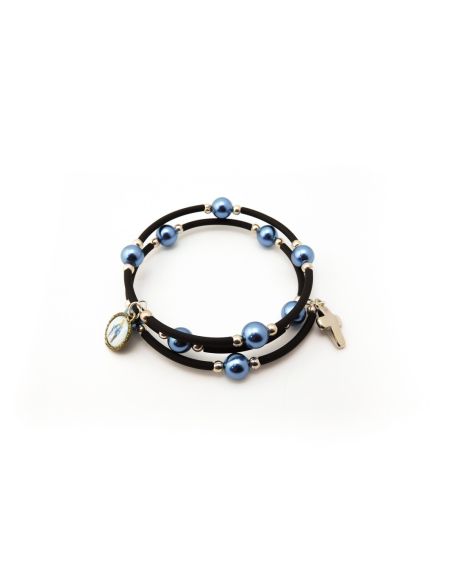 Brazalete 619 Perla Azul Con Cruz Milagrosa|Libreriasalesiana