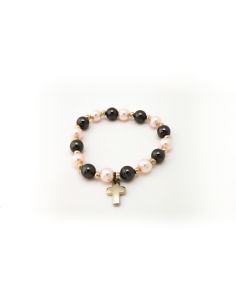 Brazalete Cristal  Hematites Rosa C/ Cruz