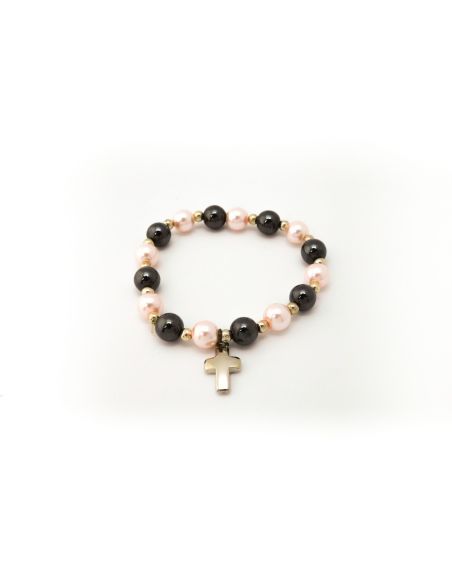 Brazalete Cristal  Hematites Rosa C/ Cruz