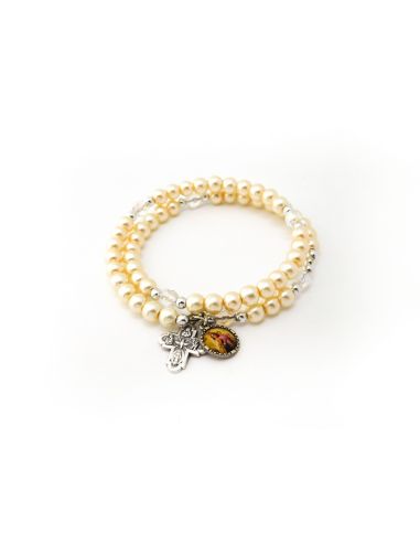 Brazalete Doble Perla Metal C/ Cruz V. Del Carmen