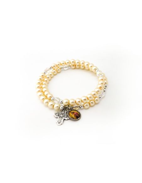 Brazalete Doble Perla Metal C/ Cruz V. Del Carmen