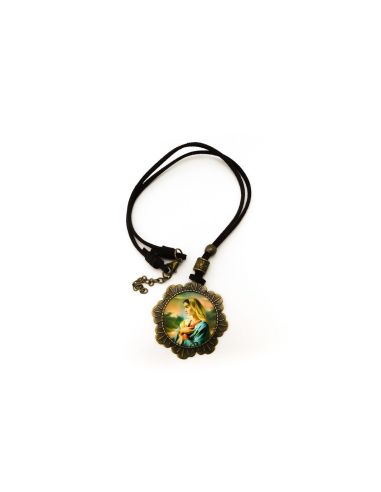 Colgante Medallon Virgen Cordon Marron