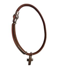 Pulsera Metal C/Cruz Corazones Broche Iman Cuero Marron