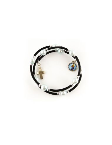 Brazalete 619 Perla Azul Con Cruz Auxiliadora