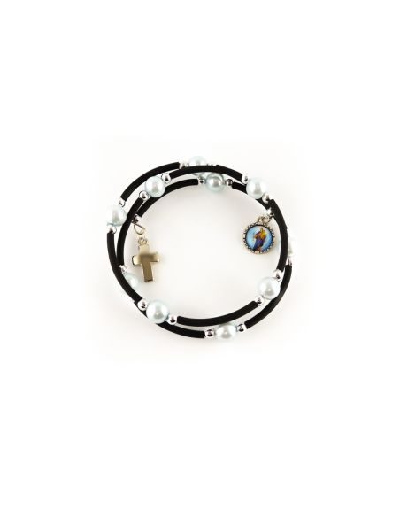 Brazalete 619 Perla Azul Con Cruz Auxiliadora