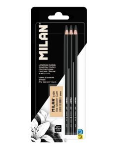 Blíster 3 Lápices De Carboncillo Milan Art + Goma The Master Gum