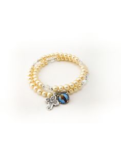 Brazalete Doble Perla Metal C/ Cruz Mª.Auxiliadora****