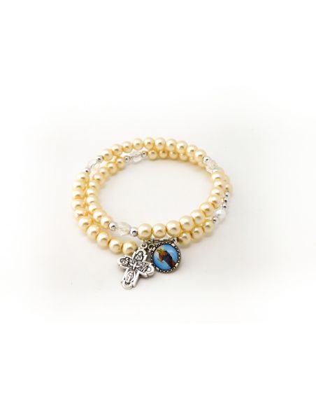 Brazalete Doble Perla Metal C/ Cruz Mª.Auxiliadora****