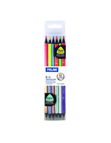 Estuche 6 Lapiceros Bicolor Fluo-Metal
