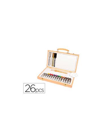 Maletín De Pinturas Acrilícas Daler Rowney Madera 26 Piezas 334X204X50 Mm