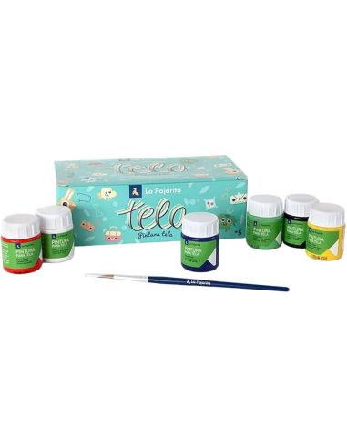 Pintura Para Tela La Pajarita Set De Pinturas Y Camiseta (5 Botes 1 Pincel 1 Lápiz 1 Camiseta Y 1 Hoja De Papel)