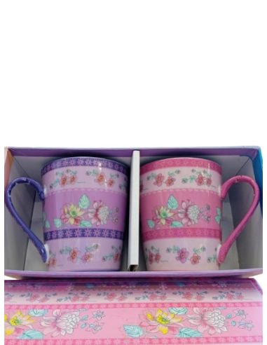 Pack Dos Tazas Flor Romantica Set 2 Mugs